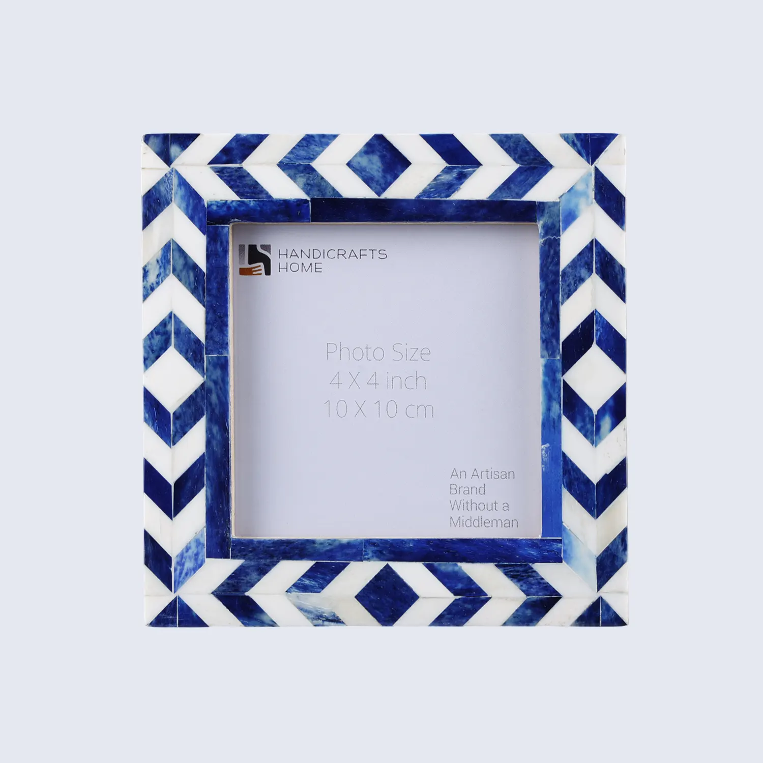 Square Baby Picture Frames Taj Pattern Bone Inlay 4x4 Inch, Blue