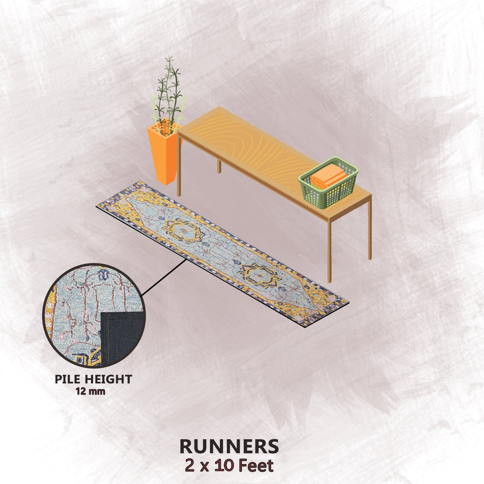 Premium Hand-Tufted Rug Made of 100% Wool  - Royal Realm - 2x10 Feet